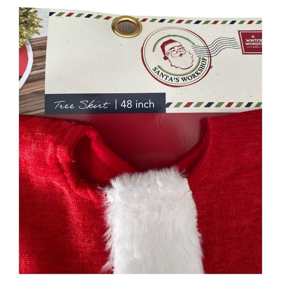 Santa’s Workshop 48” Santa Suit Tree Skirt Red Belted Xmas Decor - Picture 3 of 5
